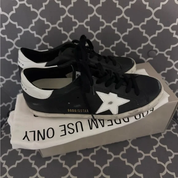 Golden Goose Black Leather Star Accent Superstar Sneakers